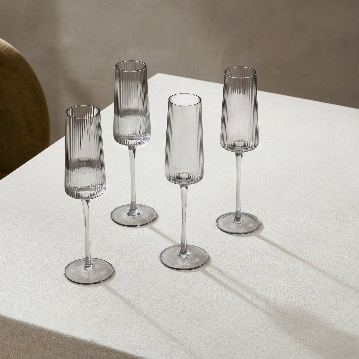 Gatsby Set of 4 Ripple Glass Champagne Flutes - Smoked