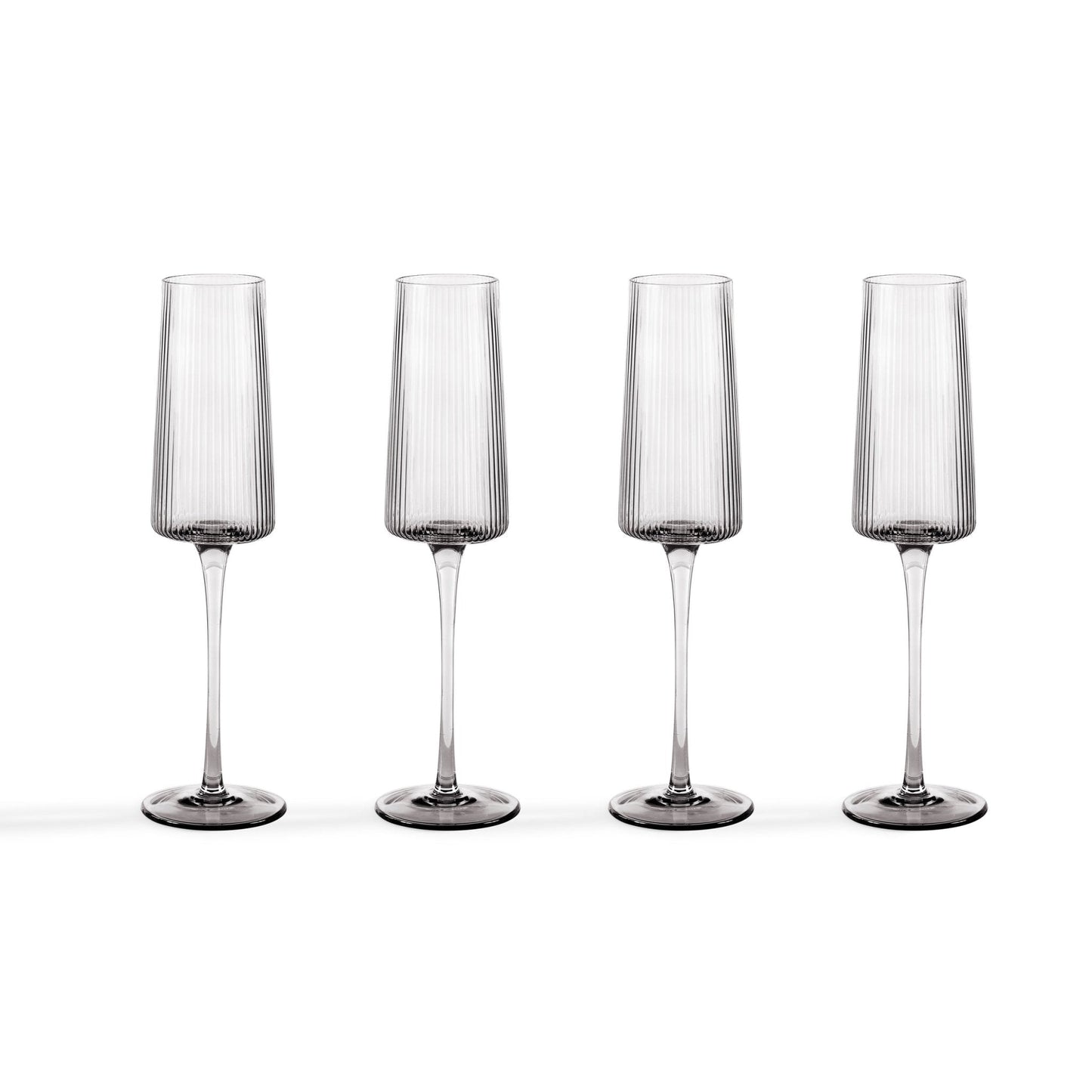 Gatsby Set of 4 Ripple Glass Champagne Flutes - Smoked