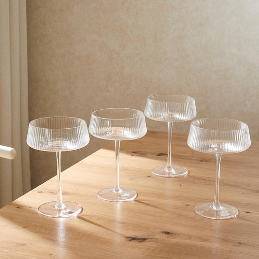Gatsby Set of 4 Ripple Glass Coupes - Clear