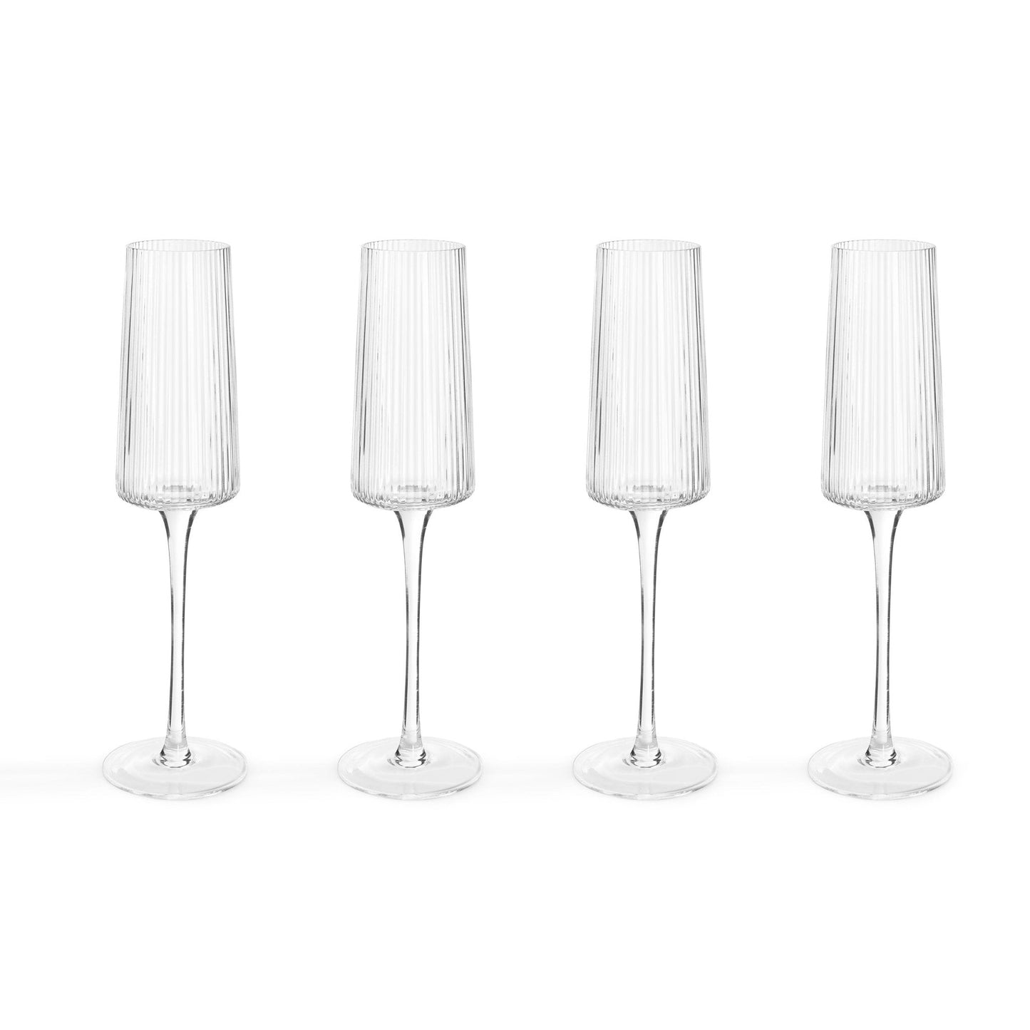 Gatsby Set of 4 Ripple Glass Champagne Flutes - Clear
