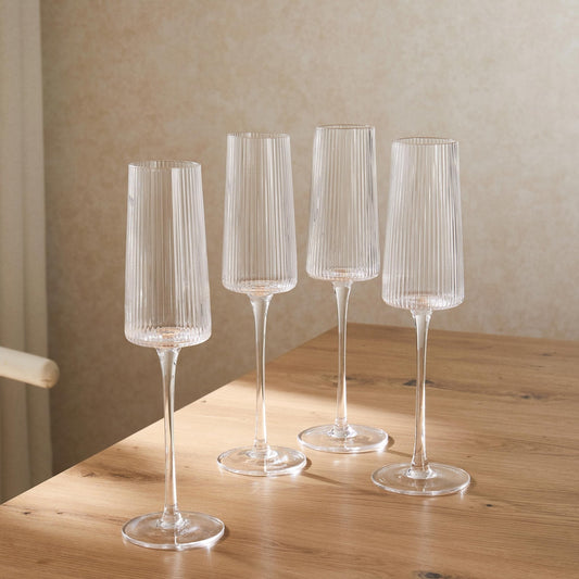 Gatsby Set of 4 Ripple Glass Champagne Flutes - Clear