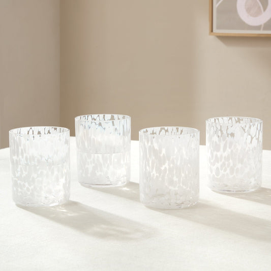 Sarda Dotty Glass Tumblers - Set of 4 - White